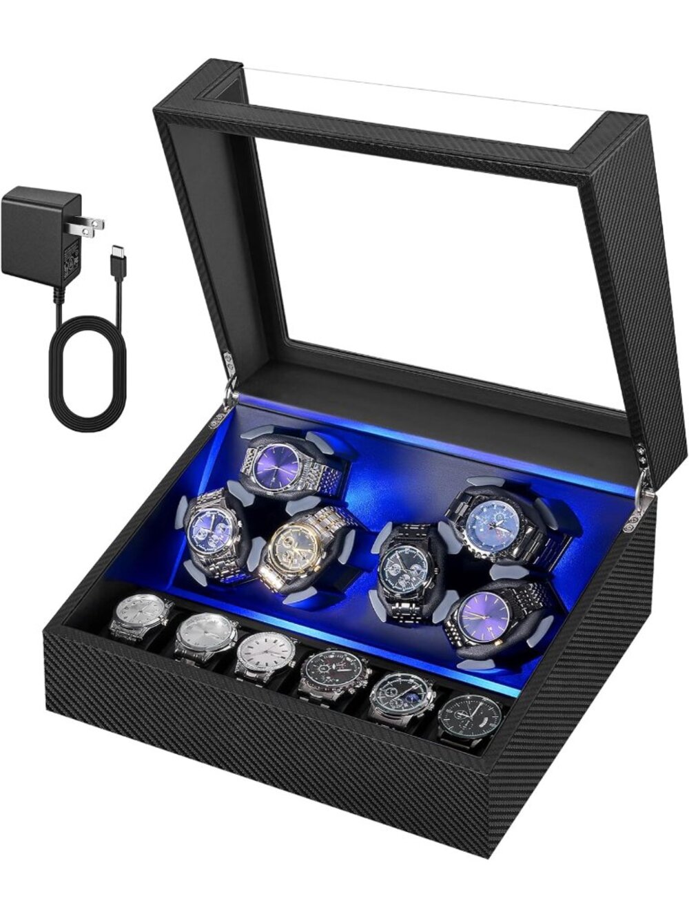 6 Watch Automatic Winder Box Dual Motor 12 Watch Storage NWT